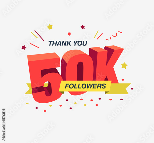 Thank you 50k or 50 000 social media followers, modern flat banner. Easy to use for your website or presentation.