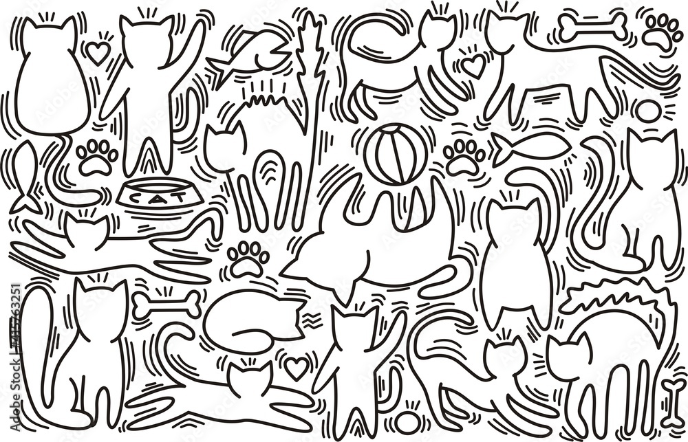 Hand drawn vector illustrations of Cats characters