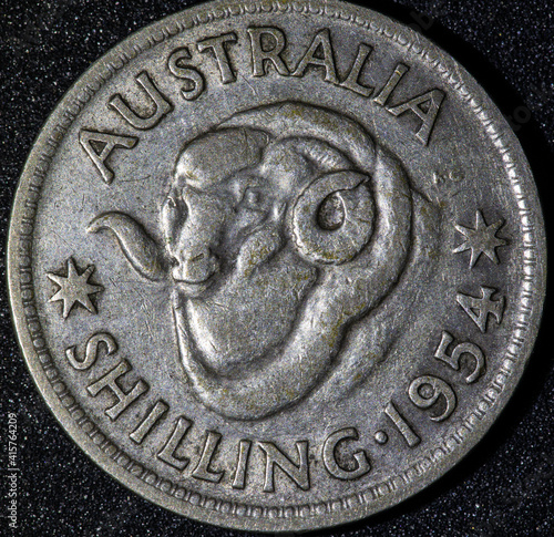 Back of a 1954 Australian Silver Shilling coin
