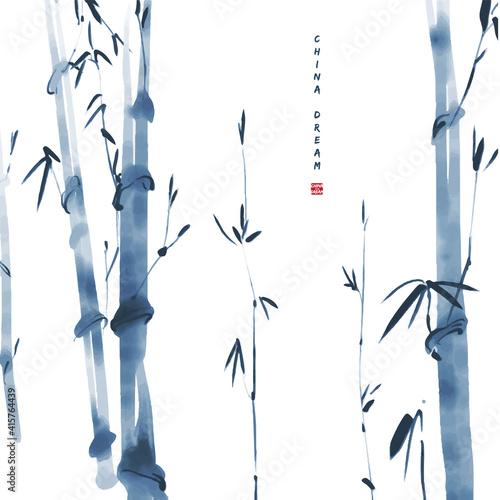 Chinese ink painted background with bamboo. China dream.