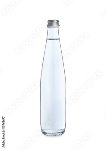 Glass bottle with soda water isolated on white