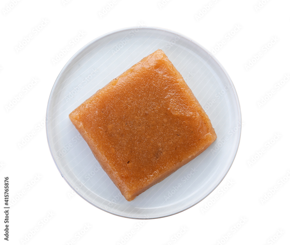 Fototapeta premium Delicious quince paste isolated on white, top view