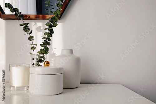 Fotótapéta Minimalist interior in white tones close-up.