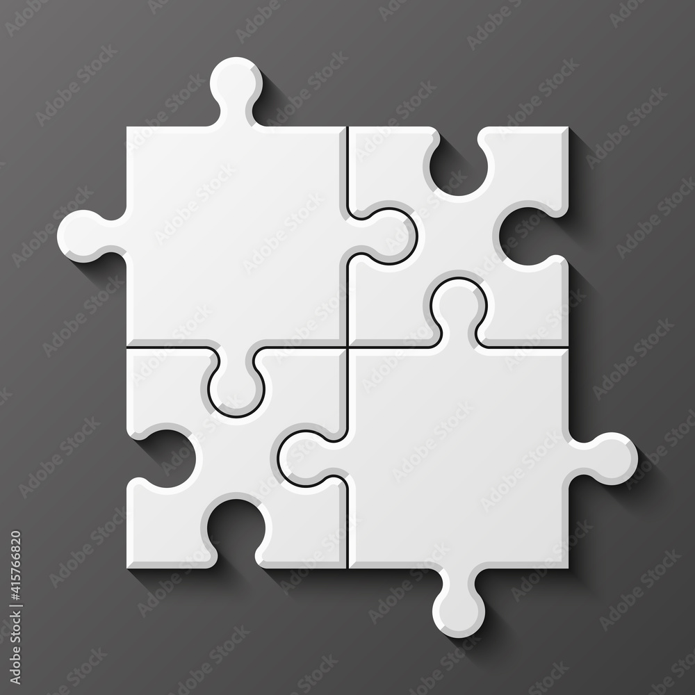 White Puzzle four piece business presentation. Square infograph. Circle 4 Step process diagram card. Section compare service banner. 3d Abstract Background White Puzzle four piece business presentation. Square infograph. Circle 4 Step process diagram card. Section compare service banner. 3d Abstract Background
