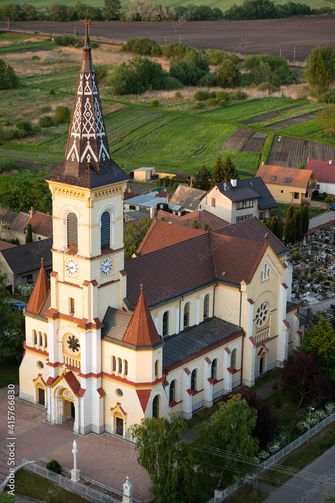 Aerial view of church in Lozorno, Slovakia