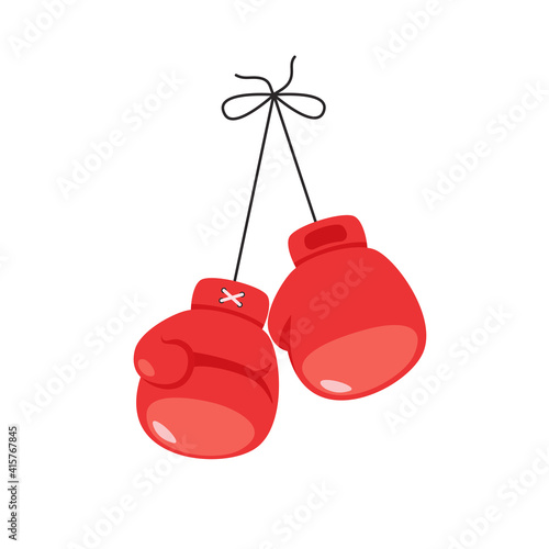 Hanging boxing gloves flat design vector illustration