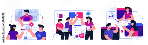 Business Concept illustrations. Collection of business situations with men and women taking part in business activities. Modern trendy concepts for web sites and mobile web sites. Vector illustration