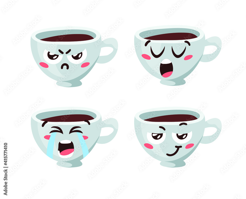 Cartoon Character Coffee Cup. Hand drawn Vector Pattern Emoticon. Actual Artistic Design Emoji Cafe Cartoon Character Coffee Cup. Hand drawn Vector Pattern Emoticon. Actual Artistic Design Emoji Cafe