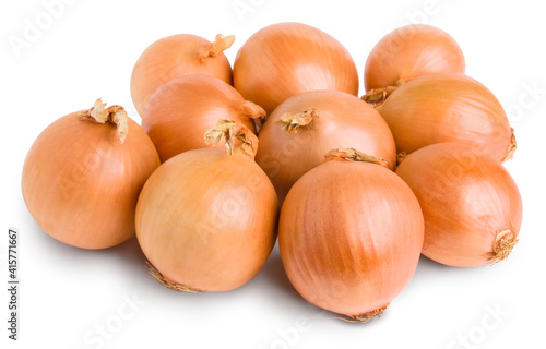 Group of onion bulbs isolated on white background.
