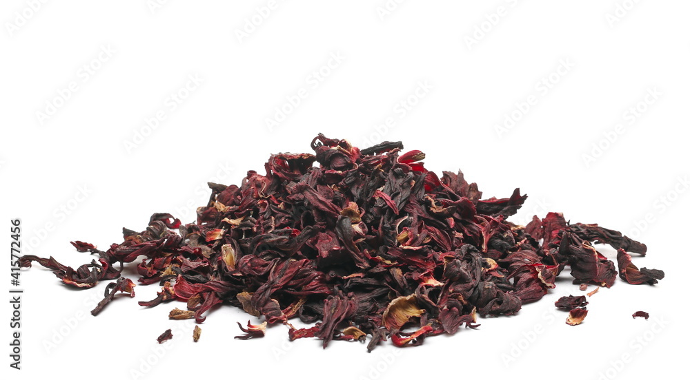 Dried hibiscus flowers pile isolated on white background Dried hibiscus flowers pile isolated on white background
