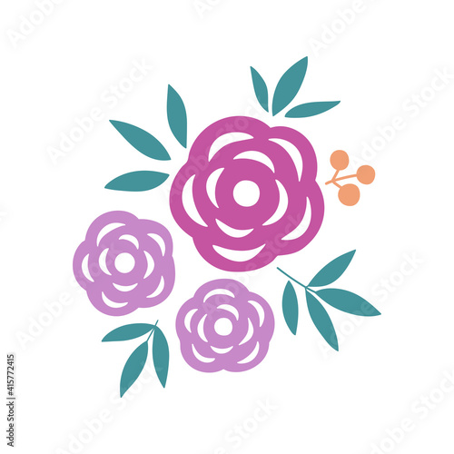 Colorful  beautiful Flowers, Floral. Hand-drawn vector illustration. Isolated on white. Vector cards in flat style. Perfect logo for flower shop, flower delivery or beauty salon.