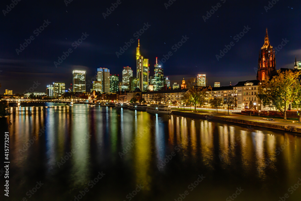 Night shot of the skyline of Frankfurt am Main, Germany.