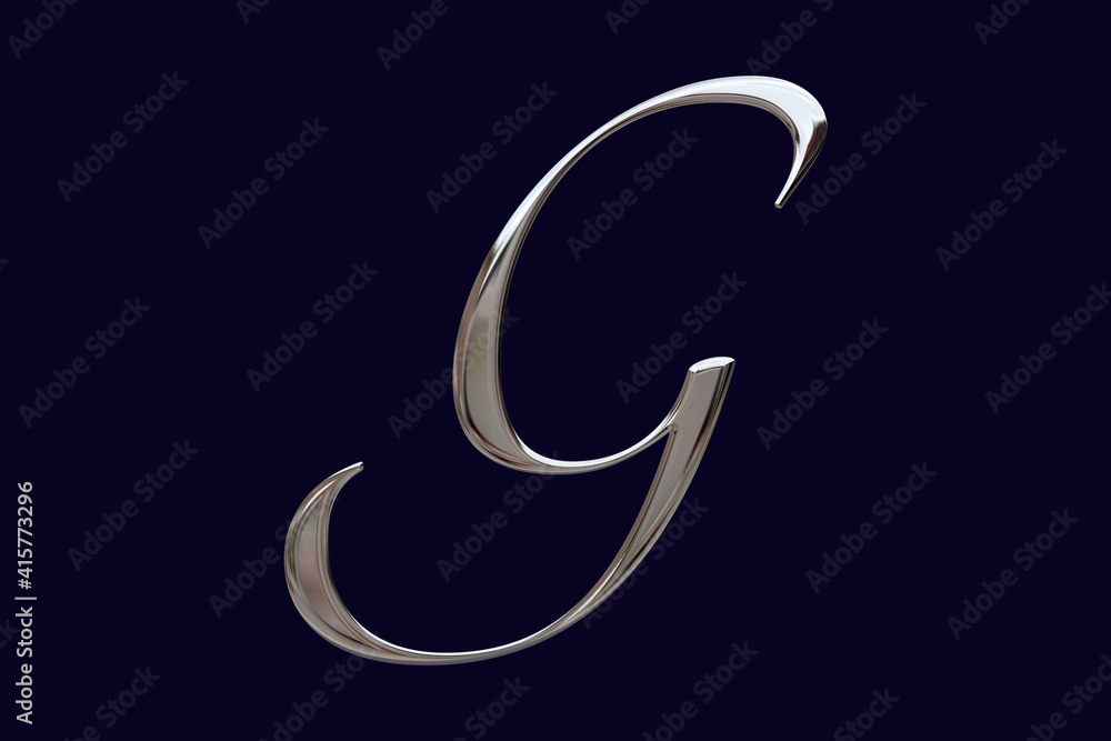 Alphabet letter G with glossy metal texture (chrome, steel, silver), 3D rendering, metallic abc, hand drawn uppercase typography, calligraphic handwriting font for poster, cover, invitation Alphabet letter G with glossy metal texture (chrome, steel, silver), 3D rendering, metallic abc, hand drawn uppercase typography, calligraphic handwriting font for poster, cover, invitation