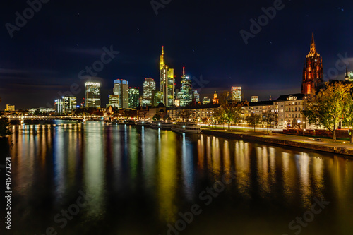 Night shot of the skyline of Frankfurt am Main  Germany.