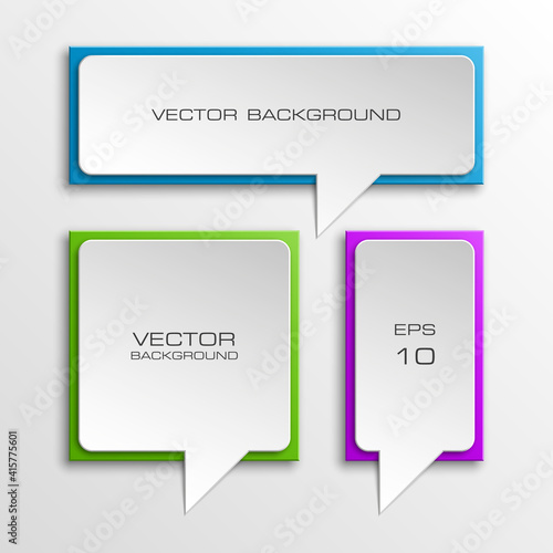 Colloquial cloud on a rectangular background. Square banner. Three speech bubbles. Volumetric die for labels. Abstract vector banner. Design shape. Rectangle form. Volume lettering dies.