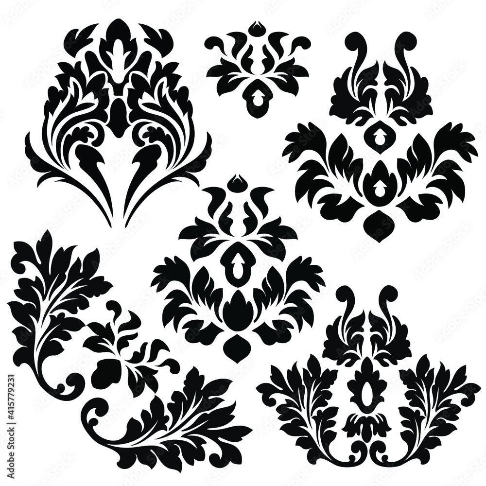 Oriental vector damask patterns for greeting cards and wedding invitations