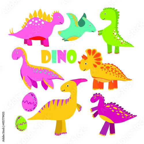 Vector set of dinosaurs. Colorful cute children s illustration is perfect for children s room.