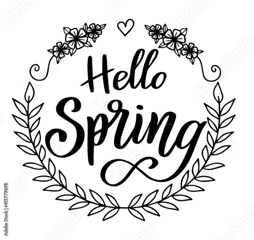 Hello spring hand lettering vector typography print, postcard