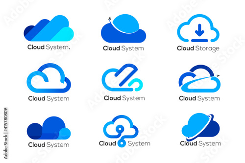Cloud logo design template, 9 different cloud logos