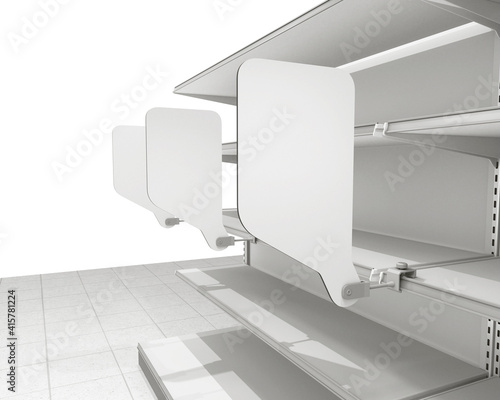 Blank Shelf-Stopper With Shelf, Close-up View Woobler Template, 3D Illustration