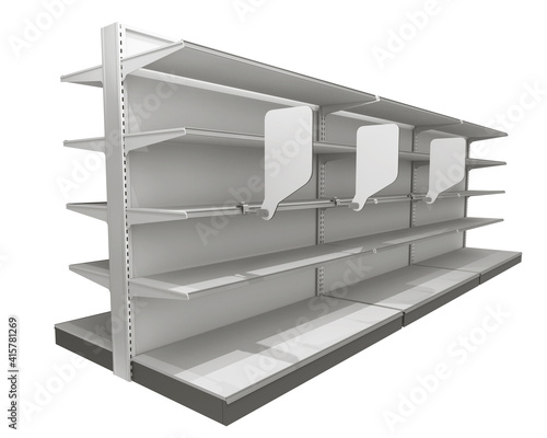 Blank Shelf-Stopper With Shelf, Close-up View Woobler Template, 3D Illustration