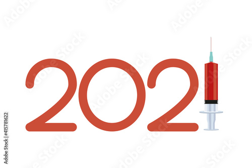 2021 year with covid19 vaccine syringe