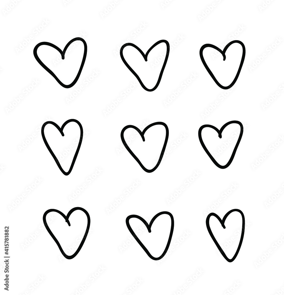 Doodle set of black and white pencil drawing objects. Hand drawn abstract illustration grunge elements. Vector abstract hearts for design Doodle set of black and white pencil drawing objects. Hand drawn abstract illustration grunge elements. Vector abstract hearts for design