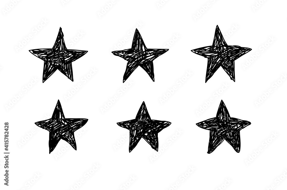 Obraz premium Doodle set of black and white pencil drawing objects. Hand drawn abstract illustration grunge elements. Vector abstract stars for design use.