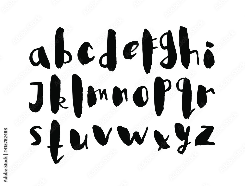 Female Lettering alphabet. Hand made ink font. Hand drawn Letters written with a brush. Trendy hipster vector illustration