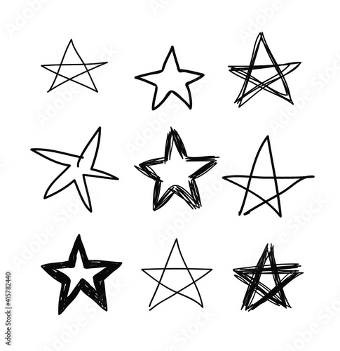 Doodle set of black and white pencil drawing objects. Hand drawn abstract illustration grunge elements. Vector abstract stars for design