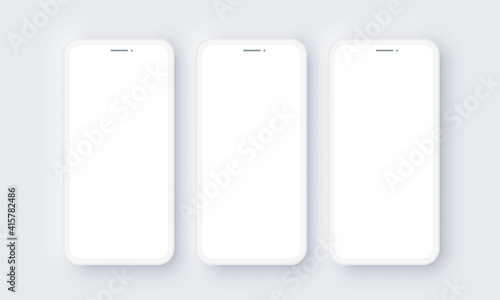 Realistic iPhone Mobile Phone Neomorphism Template Mockup Vector. White 3D Front Design
