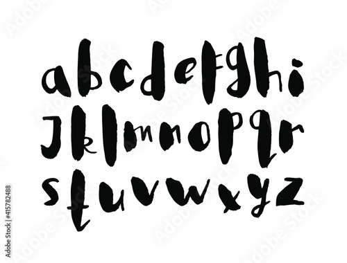 Female Lettering alphabet. Hand made ink font. Hand drawn Letters written with a brush. Trendy hipster vector illustration
