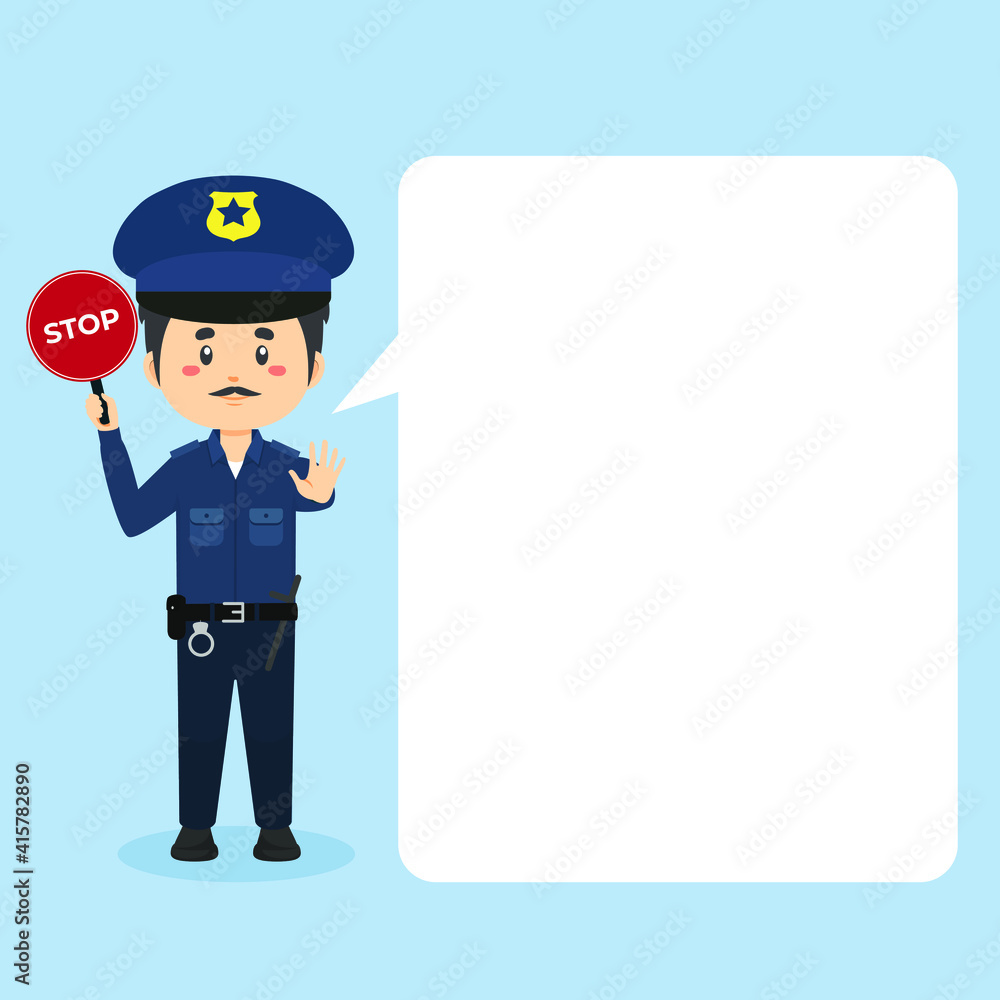 Police Character with Speech Bubbles Police Character with Speech Bubbles