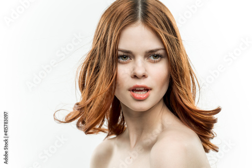 pretty woman red hair passionate gaze naked shoulders model
