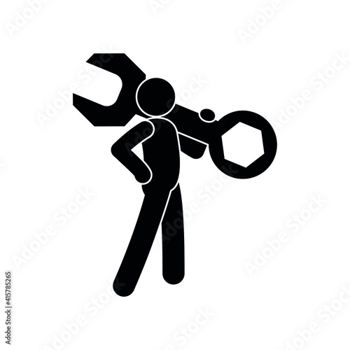 locksmith illustration, stick figure tech support isolated icon, man with wrench