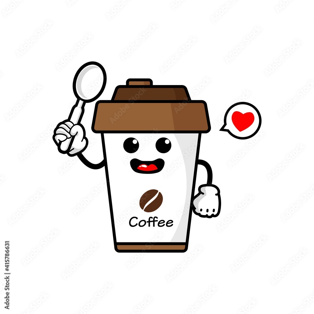cute coffee cup cartoon mascot character vector design
