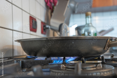 stainless steel pan on stove