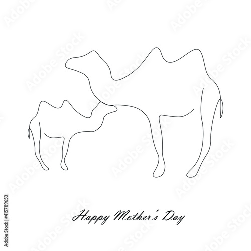 Happy mother's day. Camels animals silhouette drawing, vector illustration