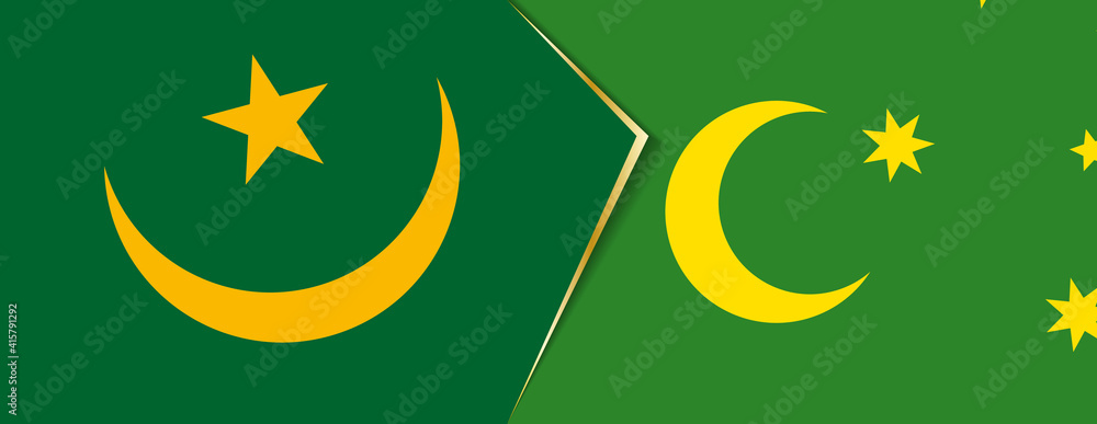 Mauritania and Cocos Islands flags, two vector flags. Mauritania and Cocos Islands flags, two vector flags.
