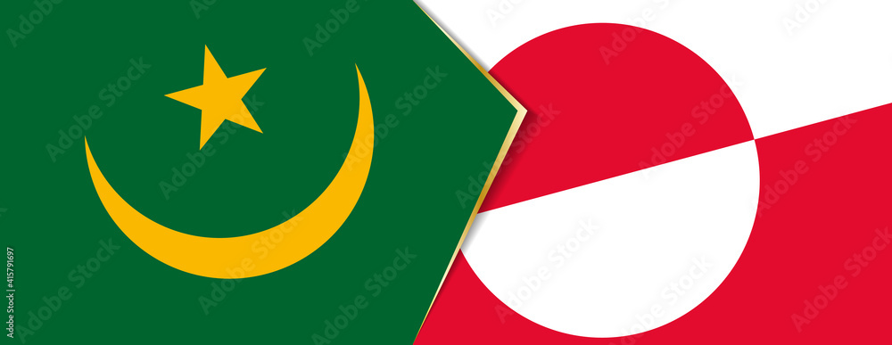 Mauritania and Greenland flags, two vector flags. Mauritania and Greenland flags, two vector flags.