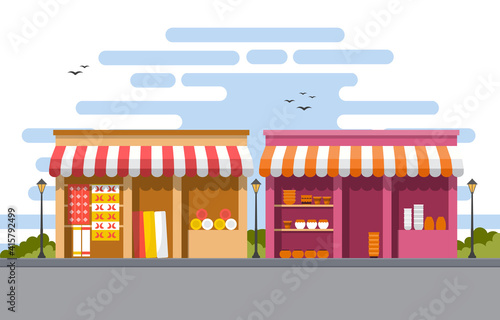 Roadside Fruit Vegetable Store Stall Stand Grocery in City Illustration