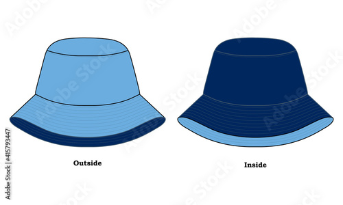 Outside And Inside Bucket Hat Design Light Blue-Navy Blue Vector.
