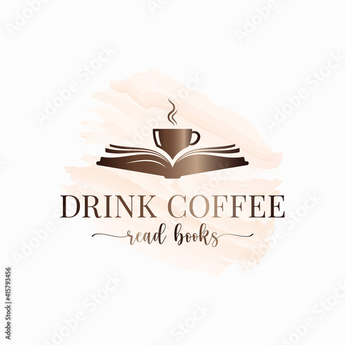 Coffee cup with book read watercolor concept.