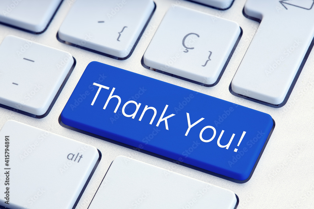 Thank you Word on blue computer Keyboard Key Thank you Word on blue computer Keyboard Key