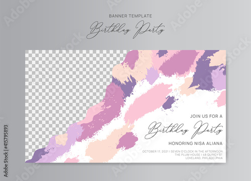 Birthday party invitation banner template with colorful abstract style