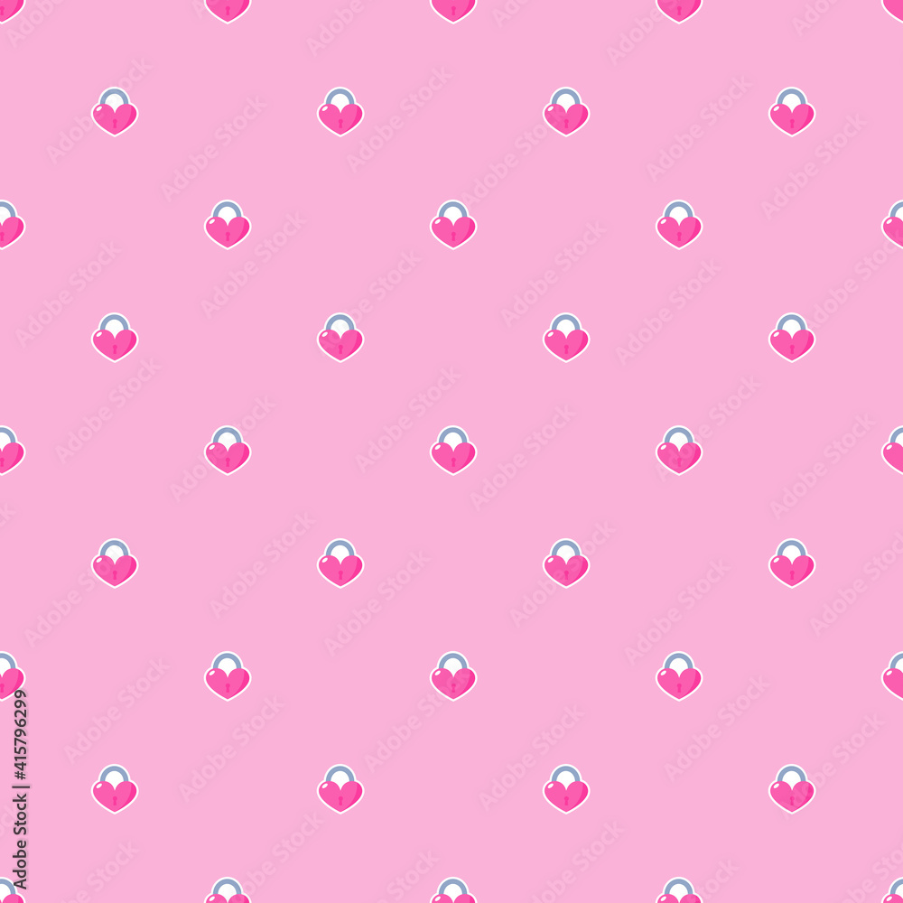 Keys, locks and hearts vector pink seamless pattern