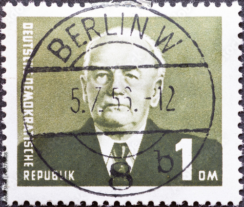 GERMANY, DDR - CIRCA 1953 : a postage stamp from Germany, GDR showing a portrait of Wilhelm Pieck, the first president of the GDR photo