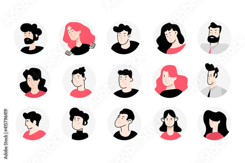 Set of flat design avatar icons. Vector illustrations for social media, user profile, website and app design and development. photo