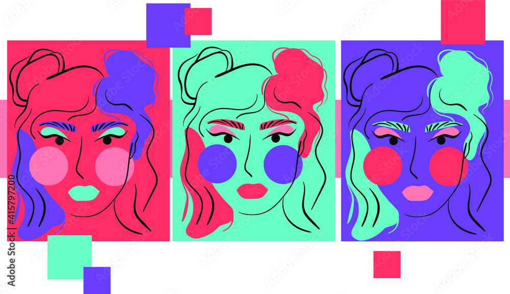 bright and simple illustration with beautiful faces of girls