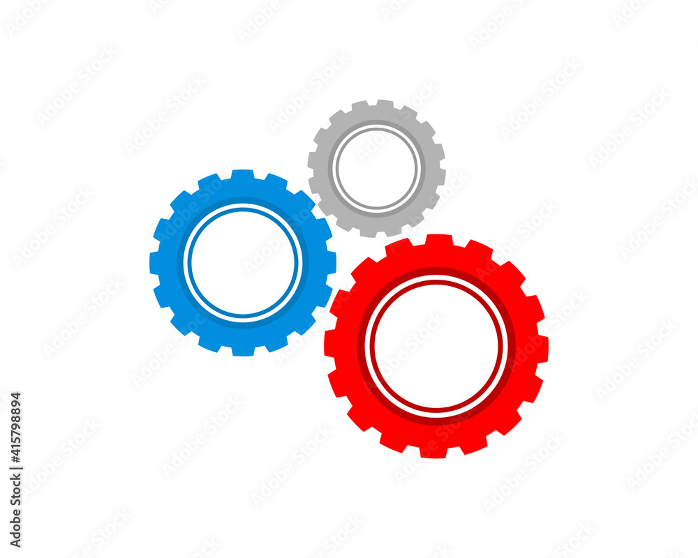 Three gear with red blue and gray colors logo Three gear with red blue and gray colors logo